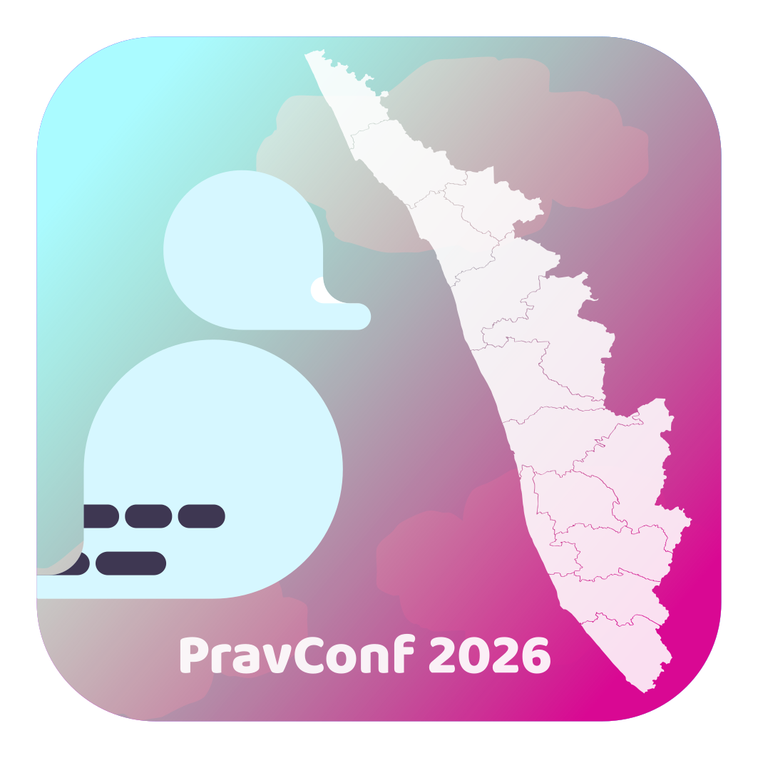 PravConf 2026 logo, showing a map of Kerala and the text PravConf on top of a modified version of the Prav logo